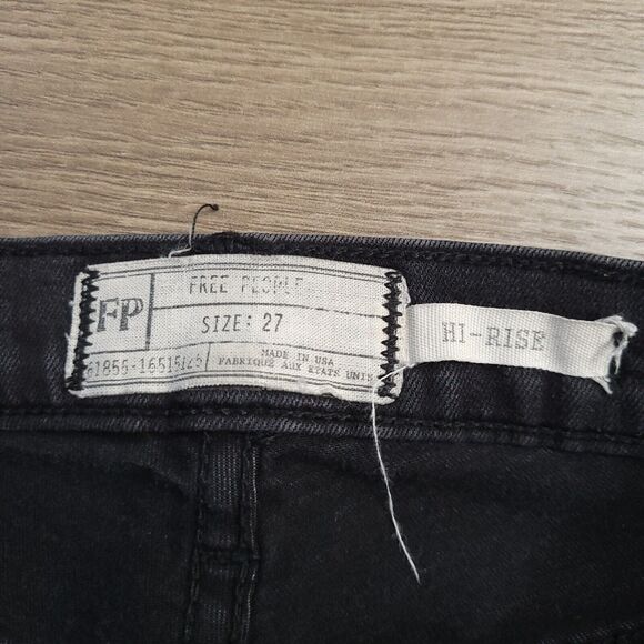 Free People Jeans Women 27 Black Distressed Skinny Hi Rise Bikercore We The Free - Picture 4 of 10